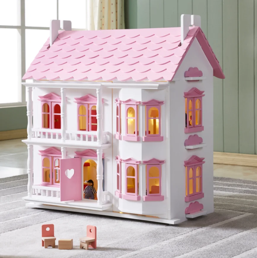 Wholesale Preschool Educational Toys Dollhouse Furniture Big Wooden Doll House For kids