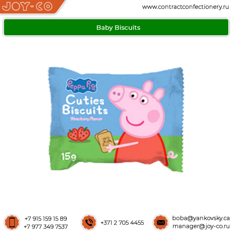 
Hot Selling Good Taste Cartoon Baby Biscuits Cookies for Children Flowpack, 15 g 