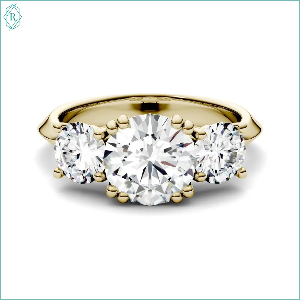 Round Brilliant Cut Three Stone 14k Solid Yellow Gold Diamond Engagement Wedding Ring For Women Wholesale Gold Jewelry by Ritzin