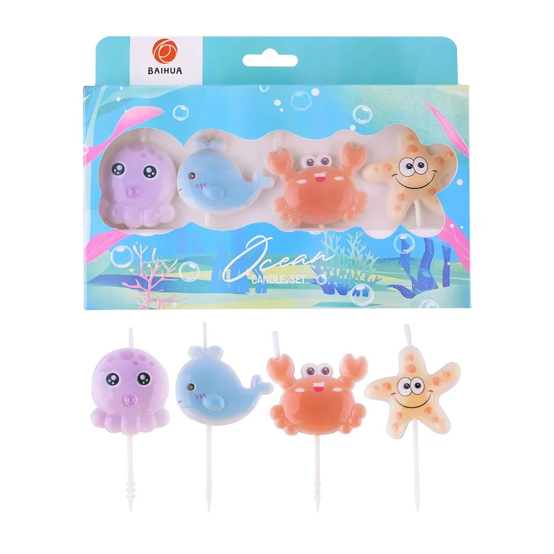 New Trend  Three-Dimensional  Exquisite Design Ocean Theme Fish Starfish Crab Shape Birthday Cake Candles For Parties