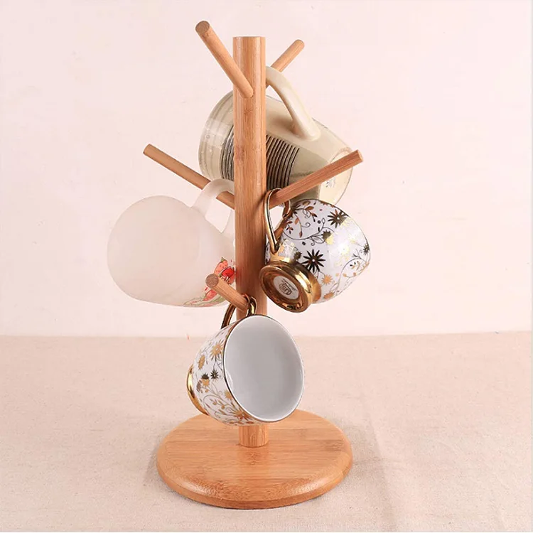 Home Kitchen Countertop Bamboo Coffee Bar Organizer Stand Tea Cup Rack Bracelet Holder Wooden Coffee Mug Tree