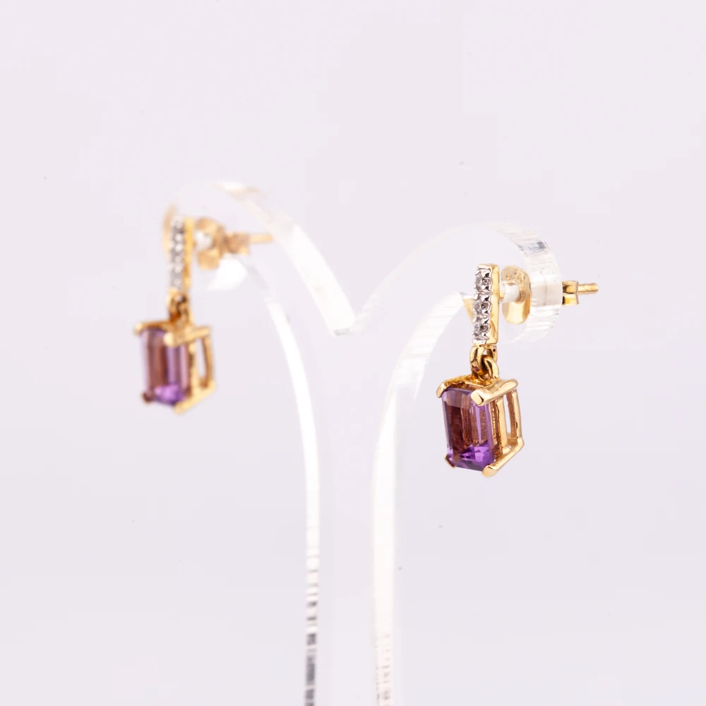 14K gold plated silver 925 classic diamond and amethyst earring natural gemstone factory price from Thailand
