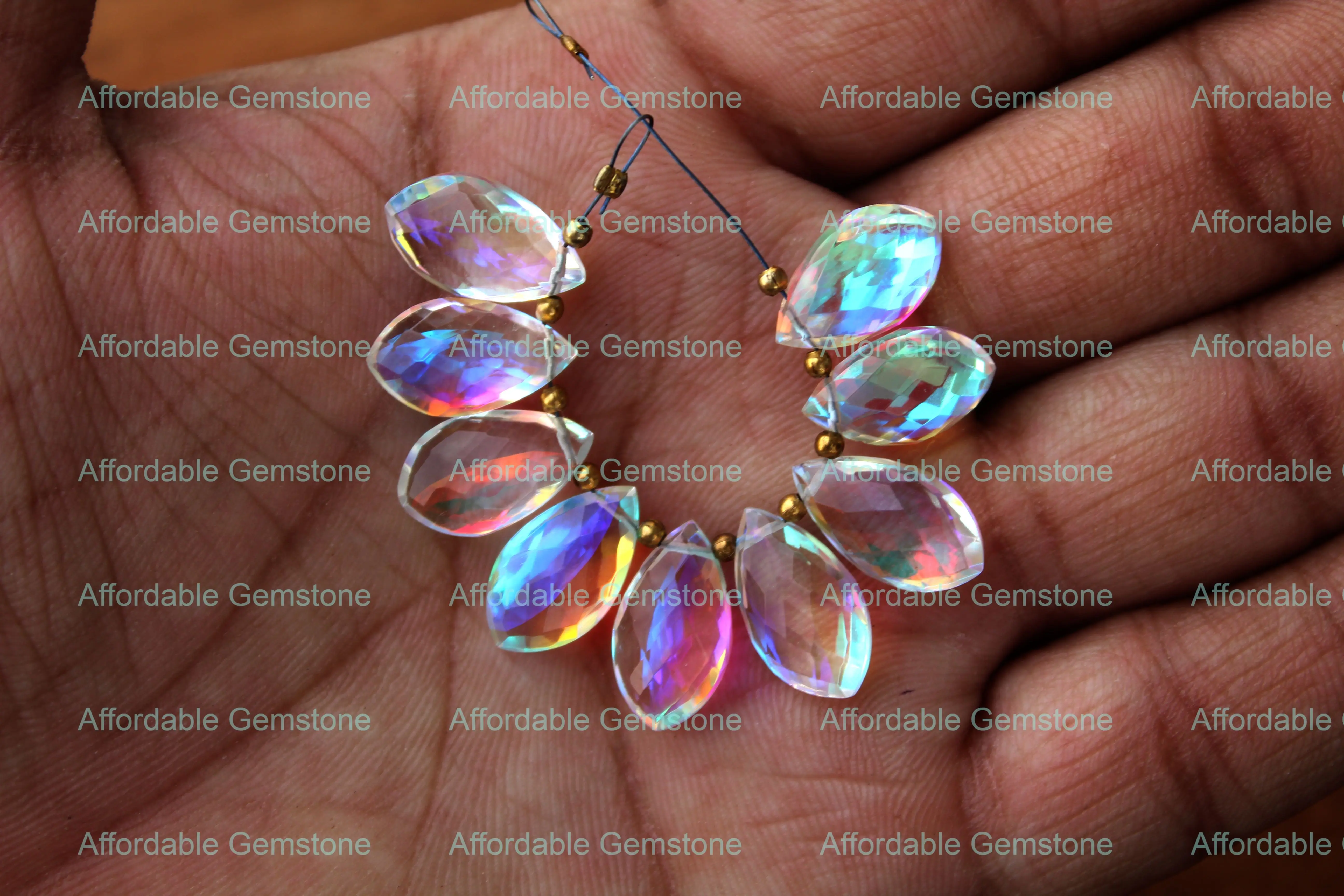 Мистик кварц сверху сверленые драгоценные камни граненые ручной работы в форме маркиза камень для изготовления ювелирных изделий Размер 15x15 мм