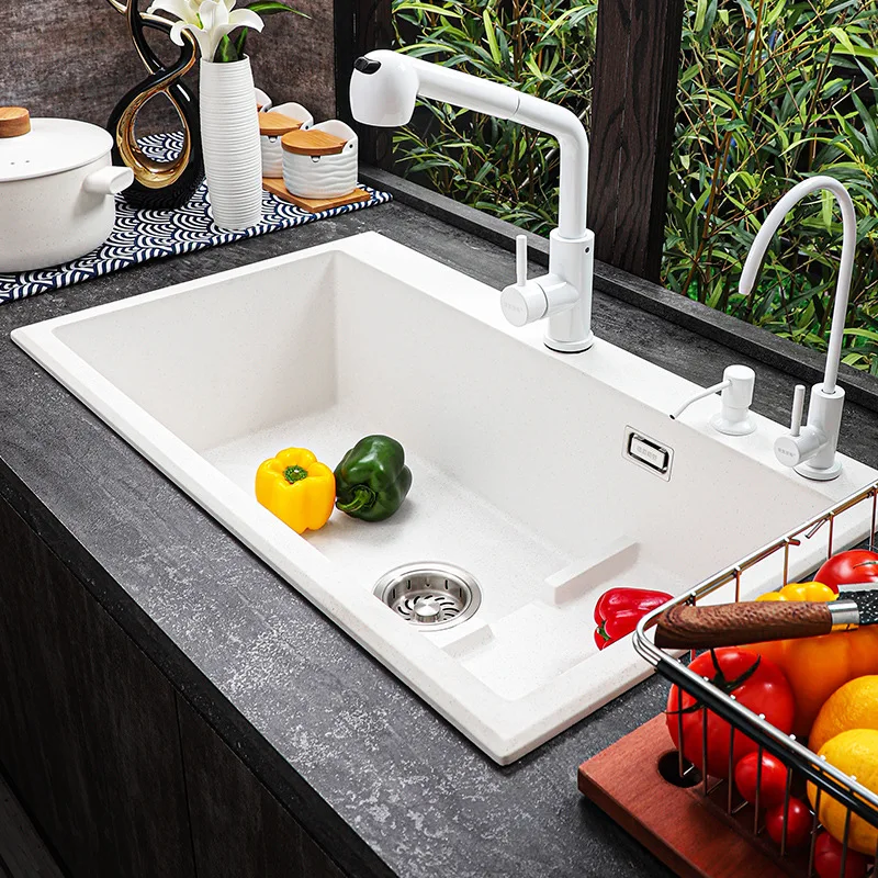 luxury Ladder step fregaderos de cocina quartz stone black single kitchen sink