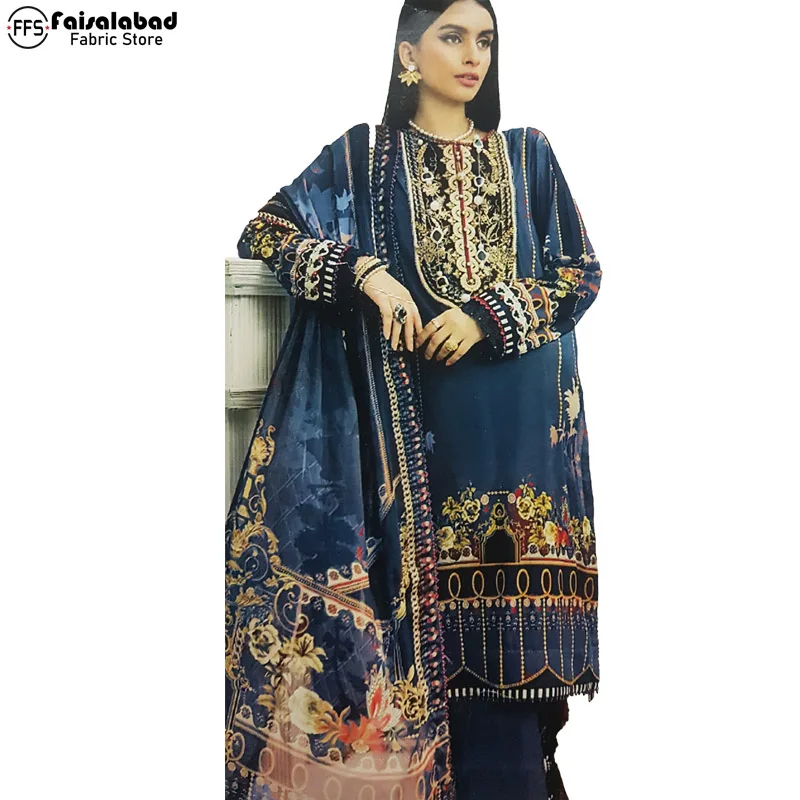 
Сшитая/НЕОБРАБОТАННАЯ полная вышитая льняная ткань из 3 частей Salwar Kameez с принтом льняная дупатта для женщин 2021 