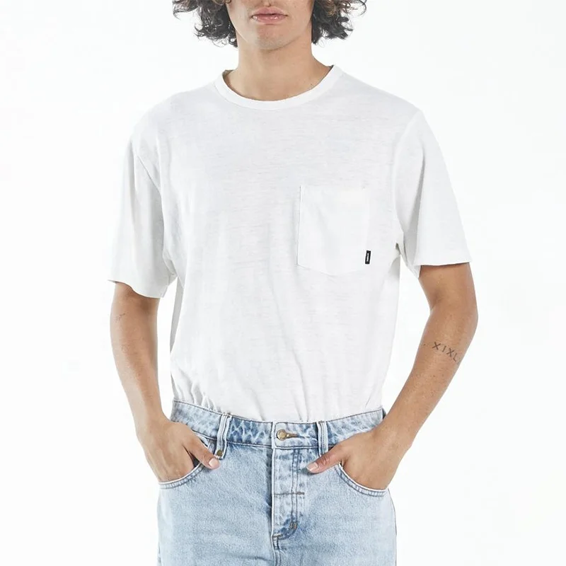 Оптовая продажа crewneck свободная футболка с коротким рукавом 55% Конопляный трикотаж 45% органический хлопок мужские карманные футболки