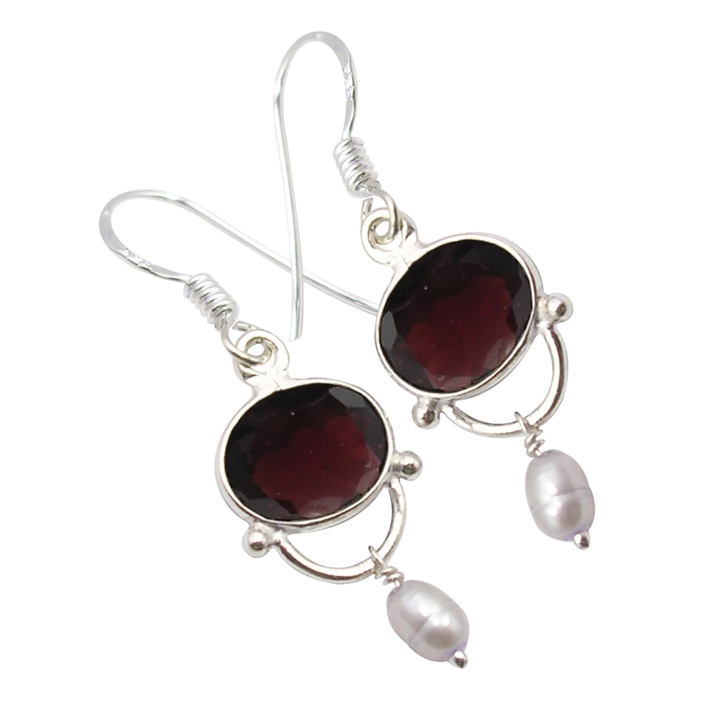 
Natural gemstone jewelry exclusive designs indian faceted oval red garnet dangle earrings 925 sterling silver 
