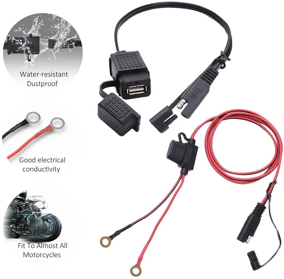 MICTUNING Quick Fast 2.1A Port SAE to USB Cable Adapter 12v 24v Led USB Charger Motorcycle usb Charger