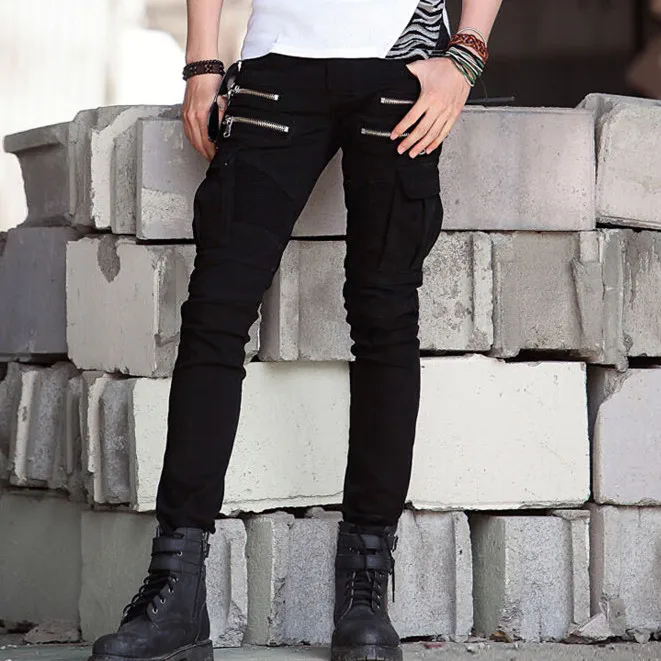 Male jeans trouser hip hop streetwear oem custom distressed skinny denim mens army green biker jeans men with zipper