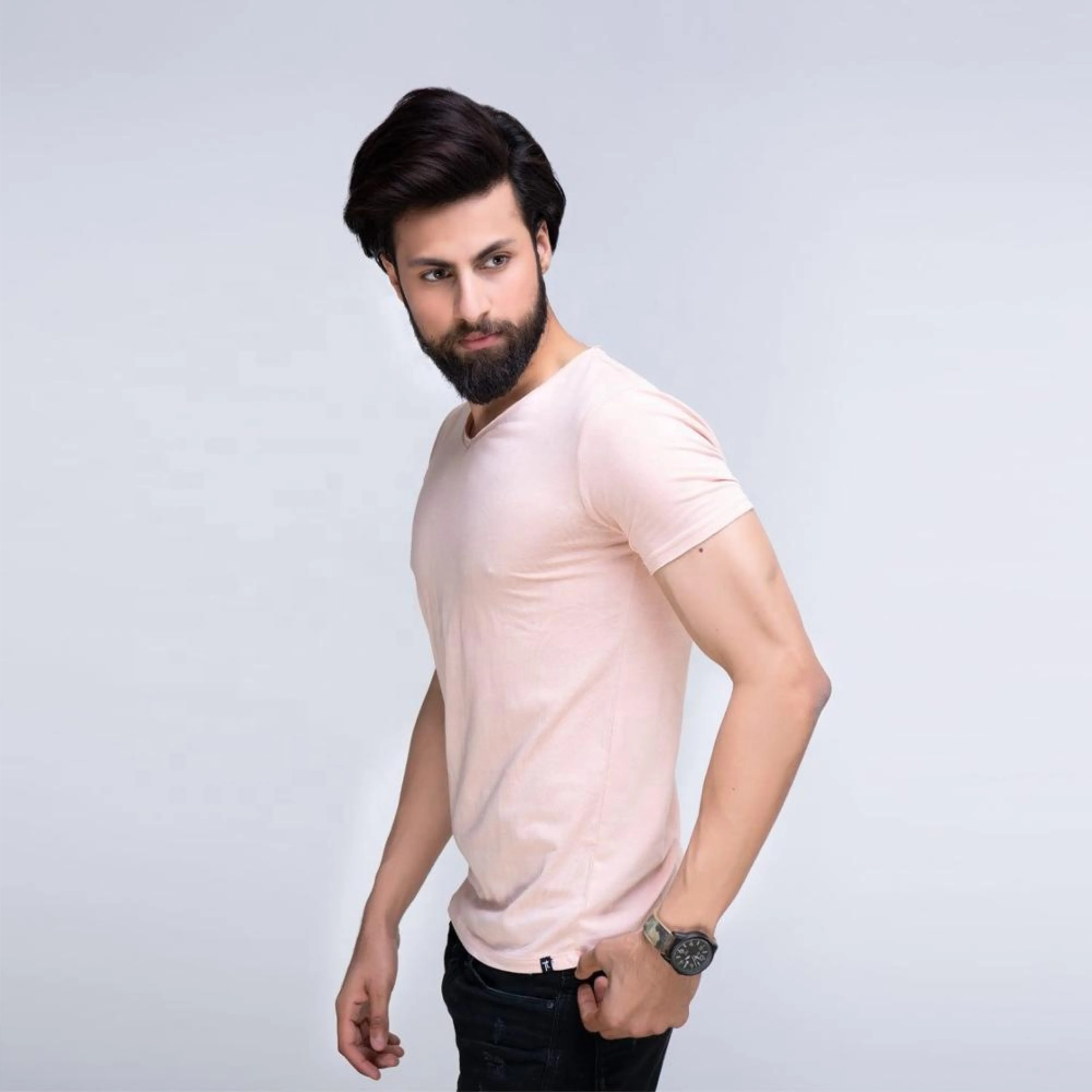 2019 new arrival OEM high quality bamboo V neck plain sports t shirt for men