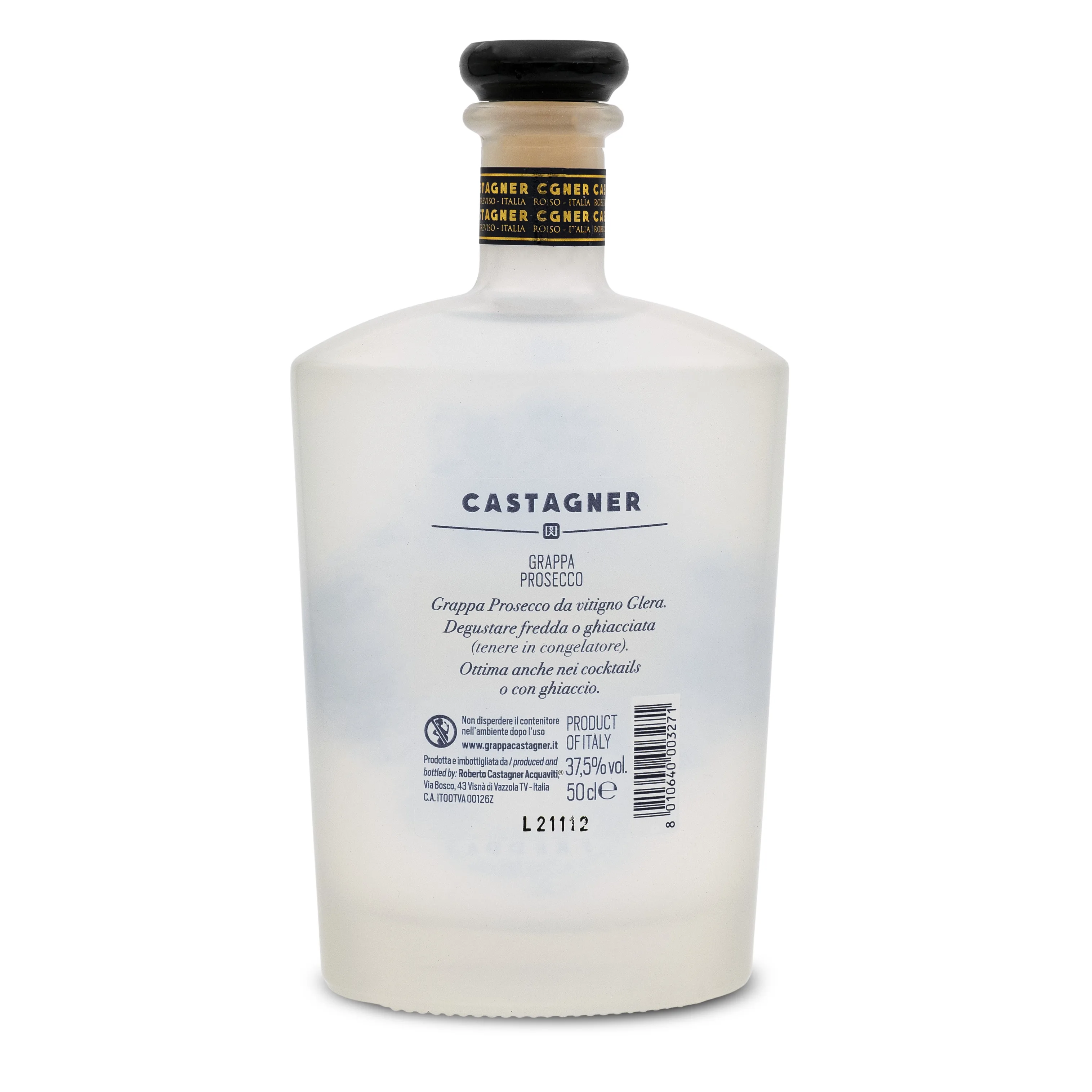 WHITE GRAPPA PROSECCO ICE  MADE IN ITALY PREMIUM HIGH QUALITY MARC GLASS BOTTLE 500 ML