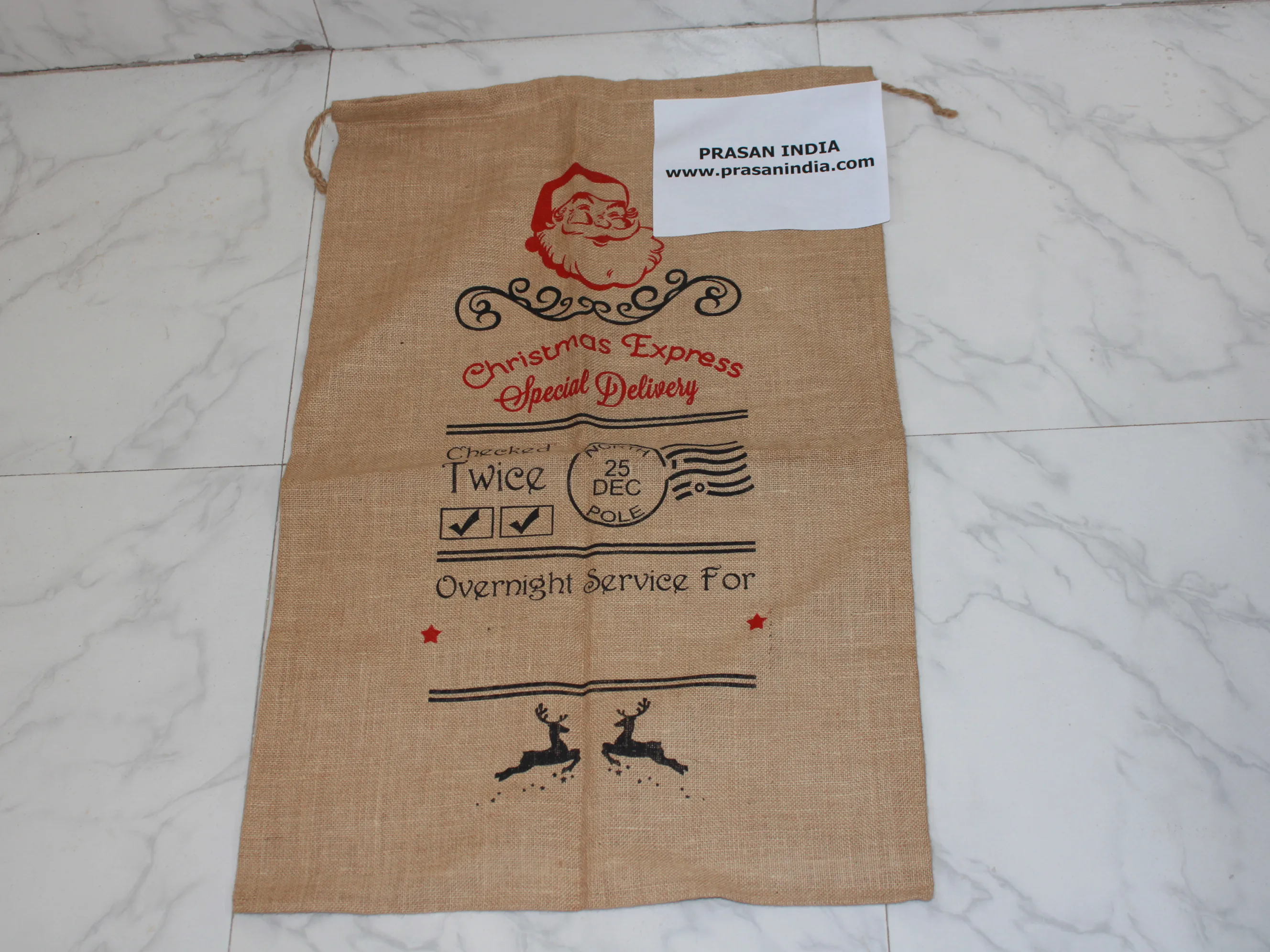 santa sack made from pure burlap hessian jute by indian factory Prasan India