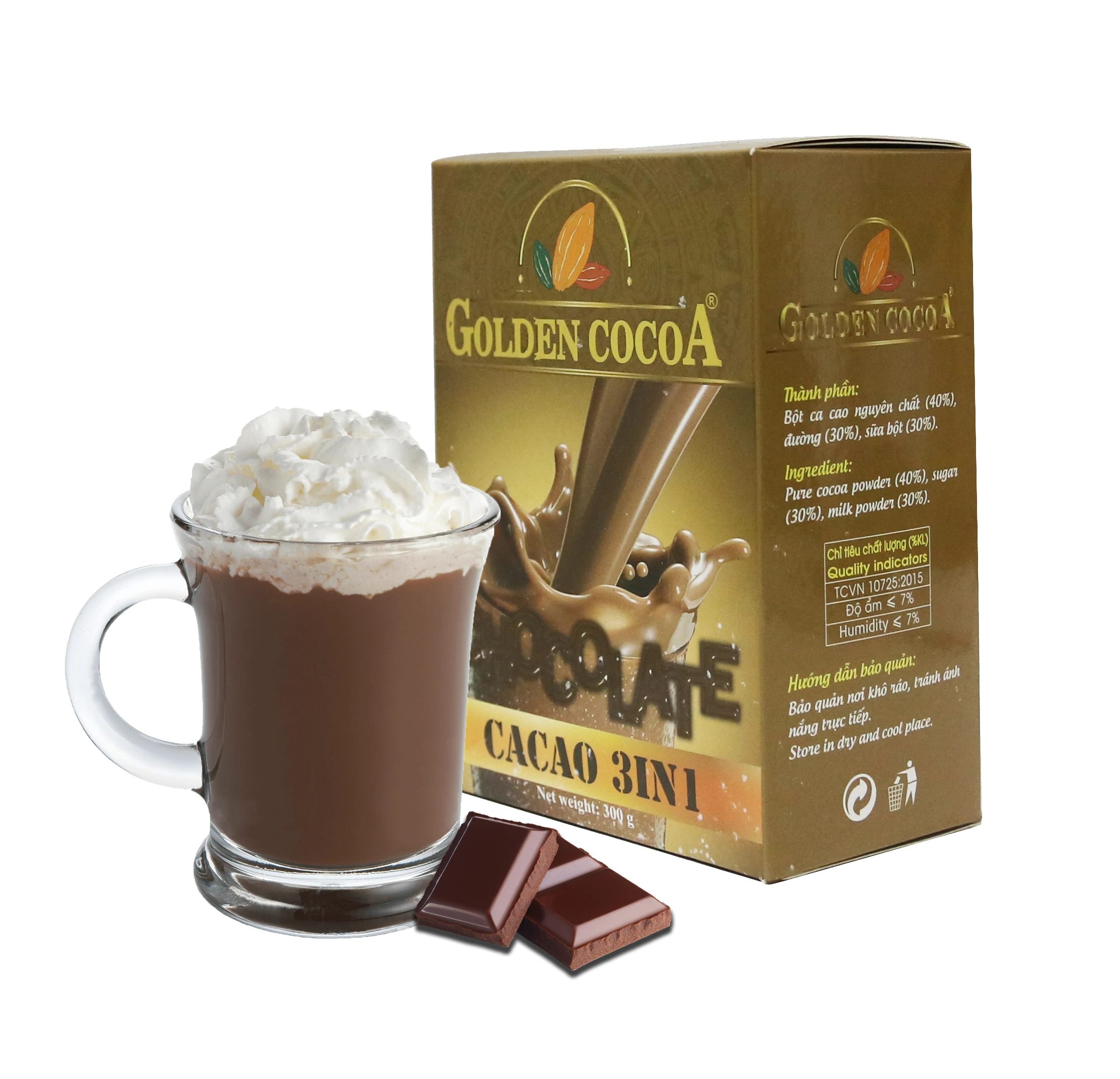 OEM, ODM, Private label Golden Cacao, Vietnam Cacao 3 in 1, Chocolate drink, Wholesale , HUCAFOOD Coffee