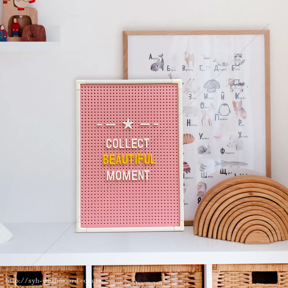 Pink message letter peg board with white aluminum frame Non-toxic
