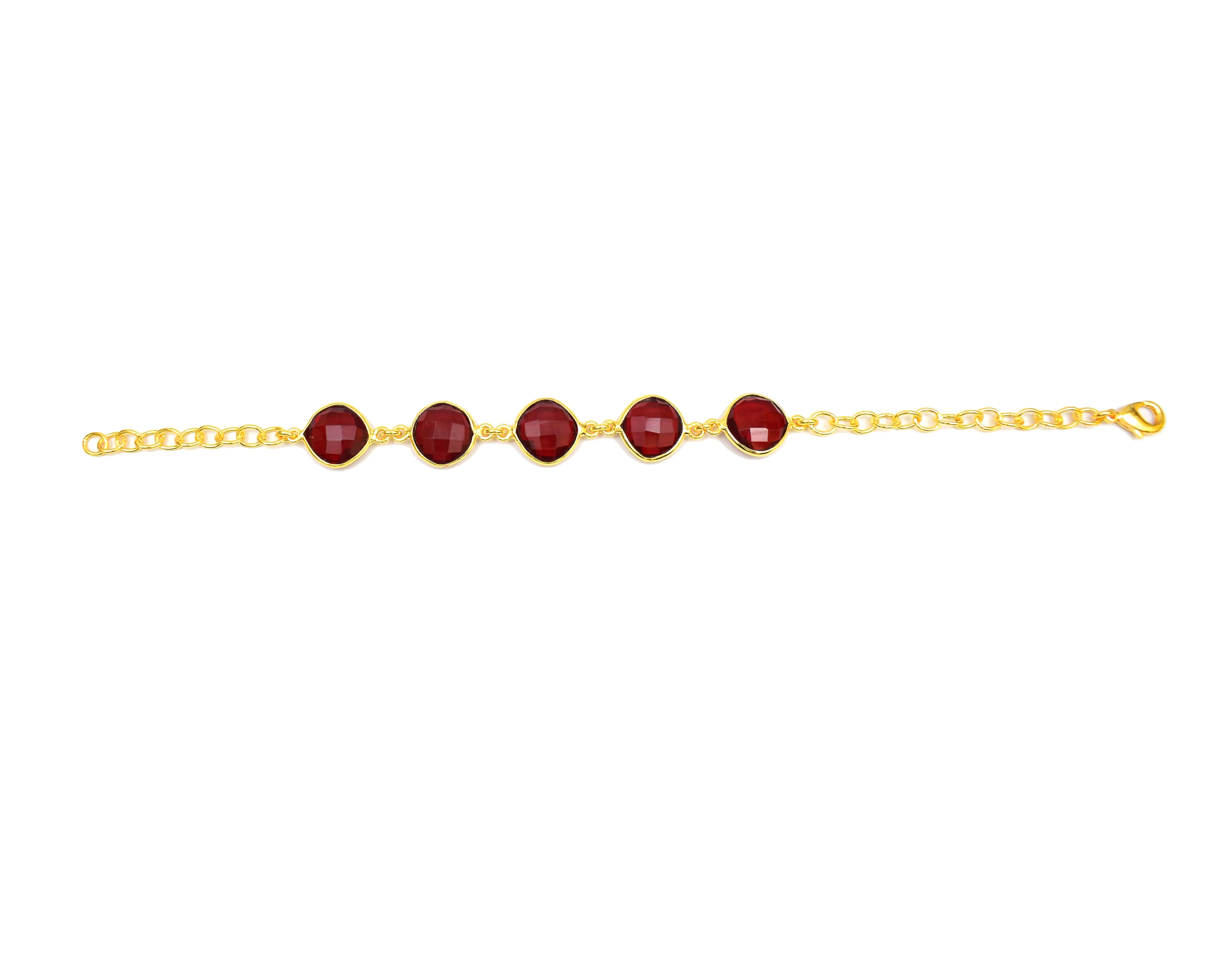 Gold Plated Red Garnet Natural Multi Gemstone Handmade Jewelry Wire Wrapped  Birthstone Boho  Bracelet