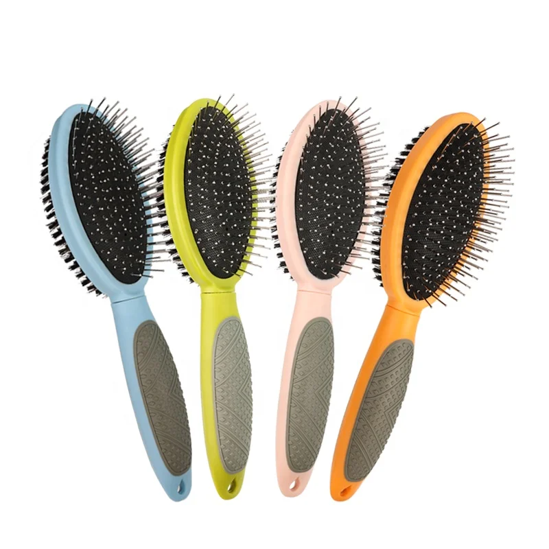 Оптовая продажа с фабрики, двусторонняя Массажная щетка для кошек с логотипом на заказ, щетка для груминга собак и домашних животных