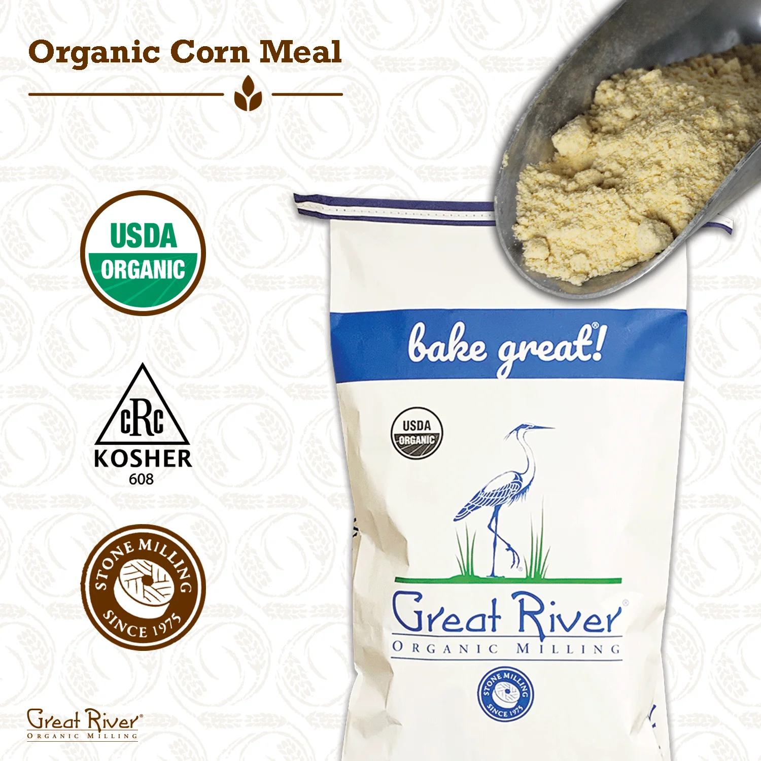 Great River Organic Milling Organic Specialty Cornmeal, 50 lb (Pack of 1) Cornmeal Bread, Flour