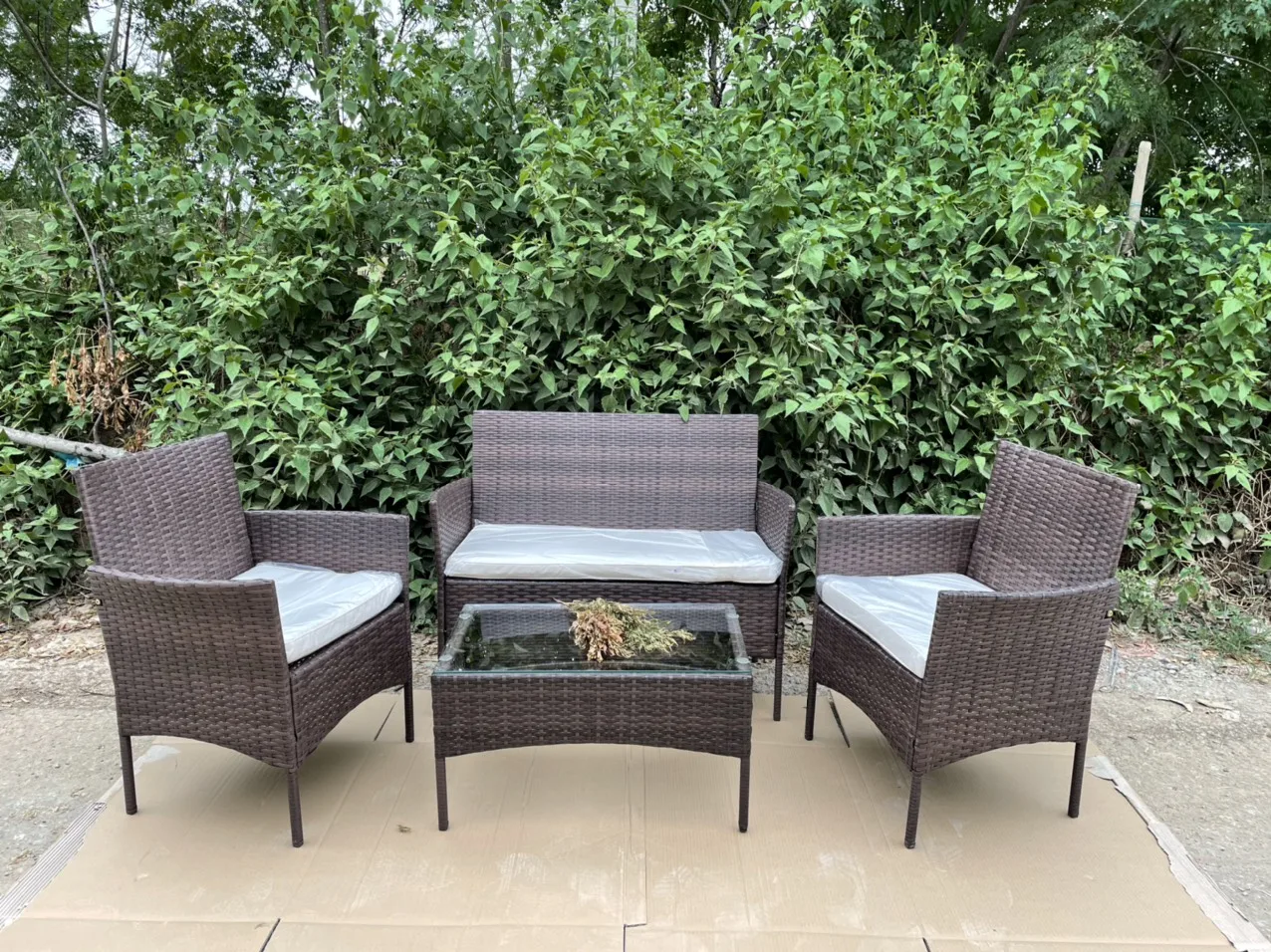 Patio Sofa Set 4 Pcs Outdoor Furniture Set PE Rattan Wicker Cushion Outdoor Garden Sofa Furniture with Coffee Table Bistro Sets