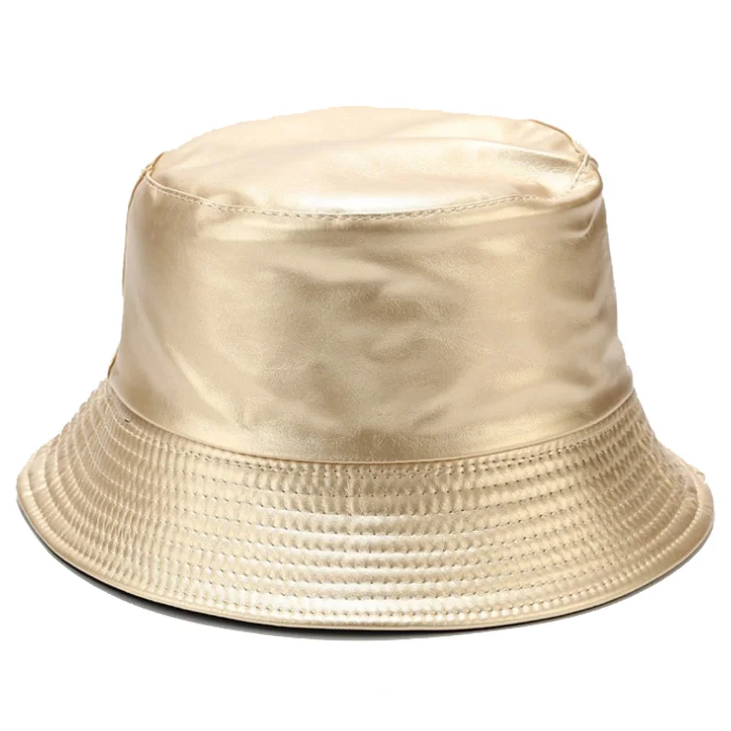 Reversible Hats Women High Fashion Bucket Hats PU  Fashion Fisherman Solid Color custom original leather Caps