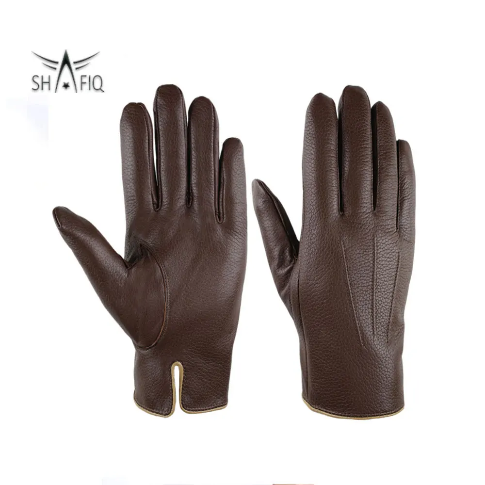 Rib Logo Printed Design High quality Goat Leather Winter Gloves Fashion Soft Black Leather Gloves