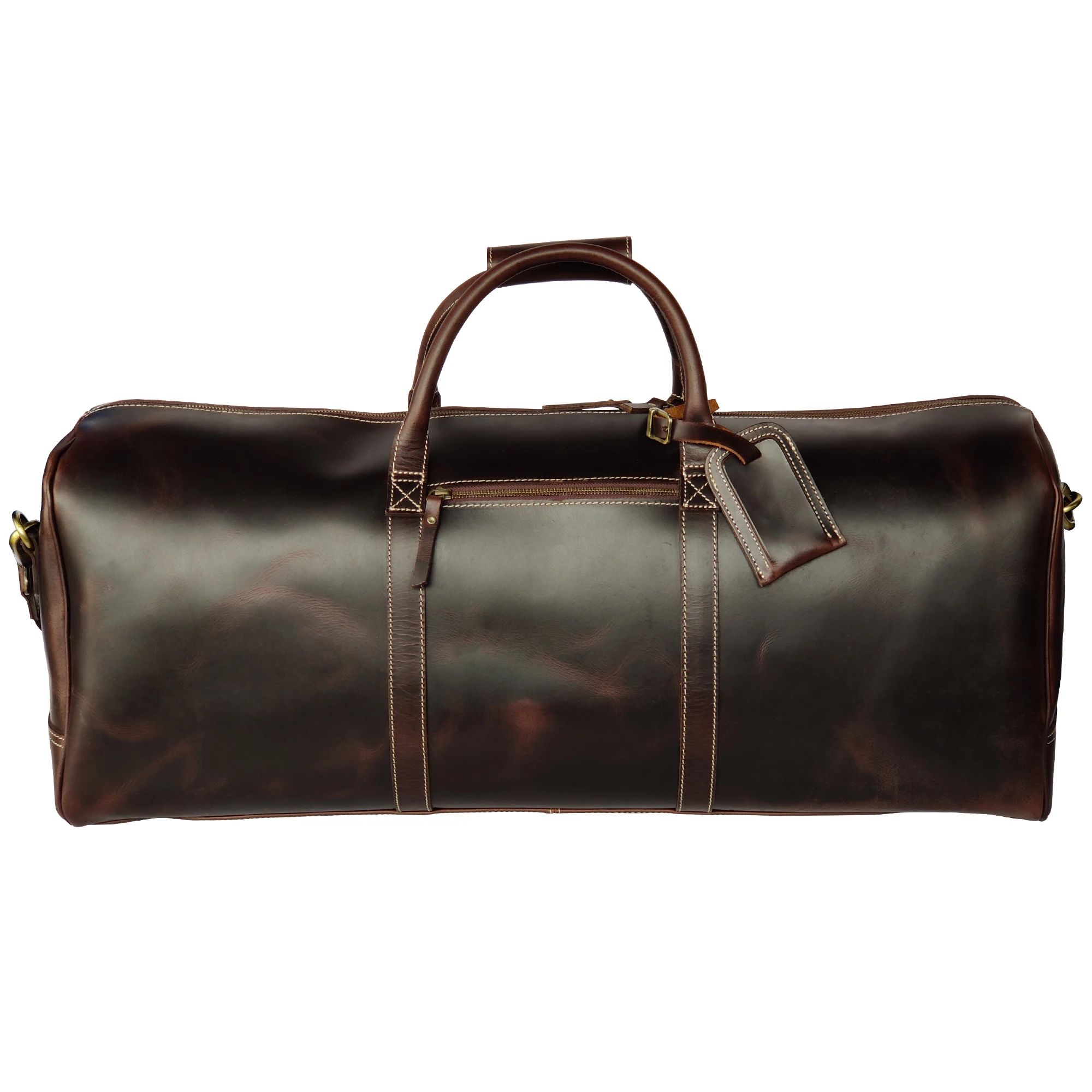 Drop Shipping Customize Overnight Waterproof Extra Large-capacity Dark Brown Top Grain Leather Luggage Travel Duffle Bag Men