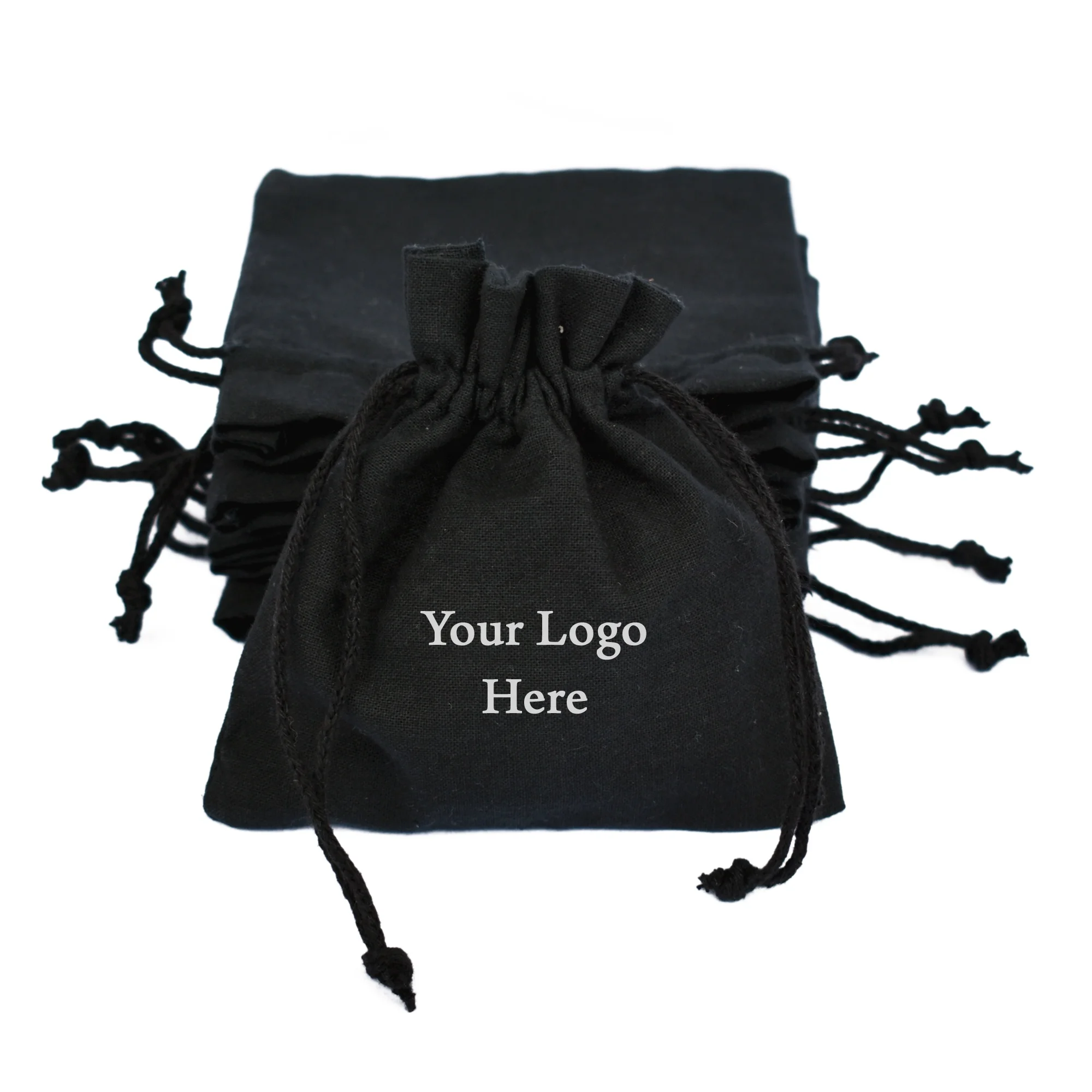Hot Selling Cotton Drawstring Jewelry Packaging Pouch Indian Handmade Customize Logo Black Wedding Favor Gift Bag Wholesale