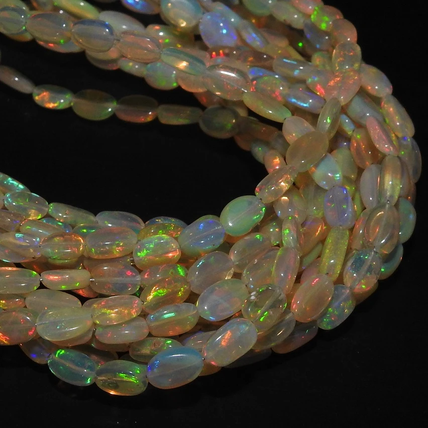 Ethiopian Opal Smooth Tumble/Nuggets/Oval Shape/Yellow Color/Multi Flashy Fire/18Inch Strand 8X5To4X3MM Approx/100%Natural