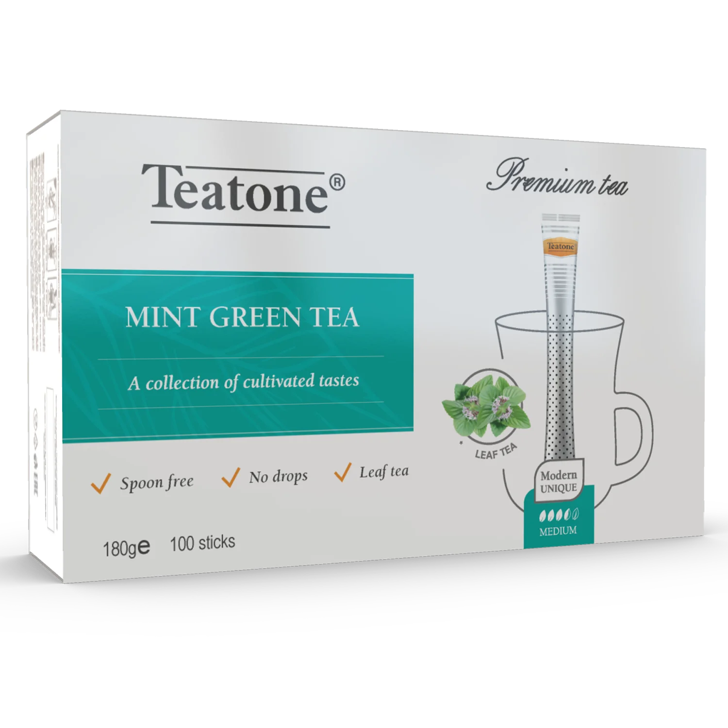 Green tea with Mint in stick TEATONE 100 sticks in individual package * 1.8g High quality