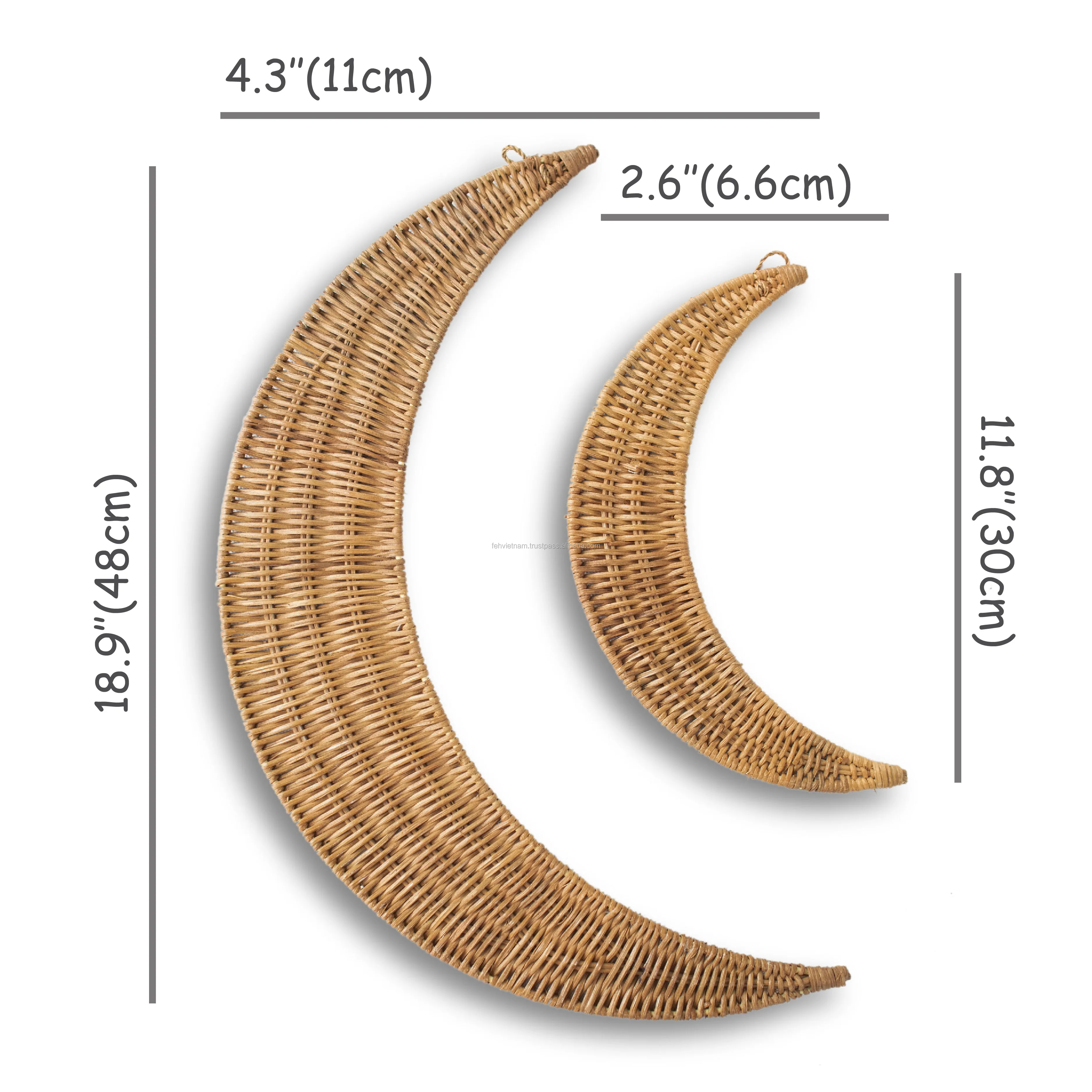 High Quality Half Moon Wall Hanging Rattan Wicker Bedroom / Decorative Furniture Set of 2
