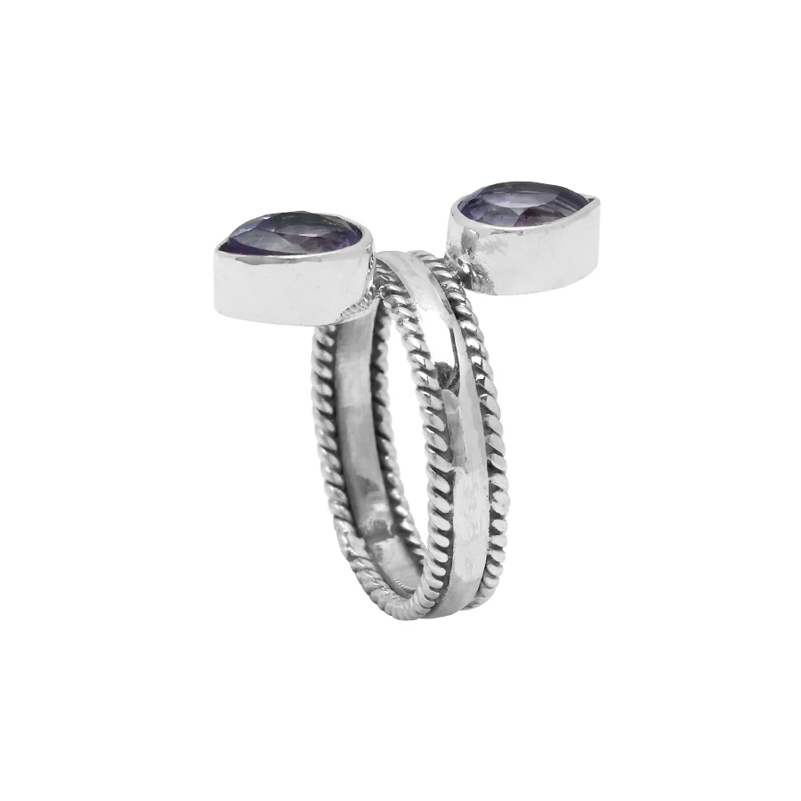 Bali 925 Sterling Silver Double Amethyst Pear Shaped with Twisted Wire