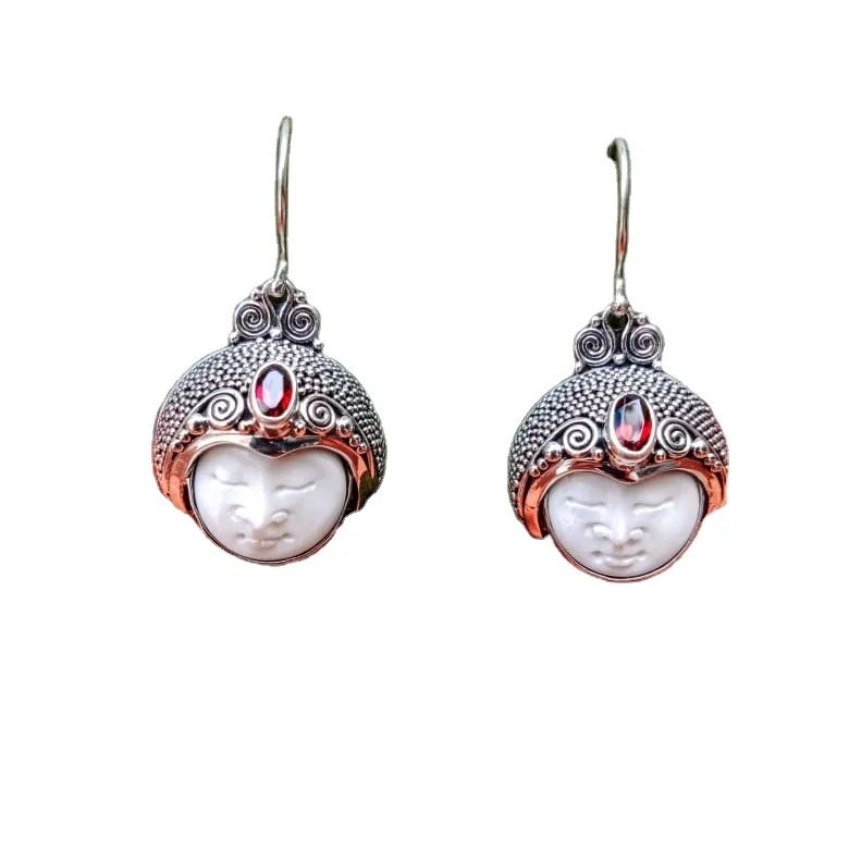 NY-MFER-009-Bone Moonface Earring Luxury Design Handmade Bali jewelry With Carving Bone Special Gift For Women