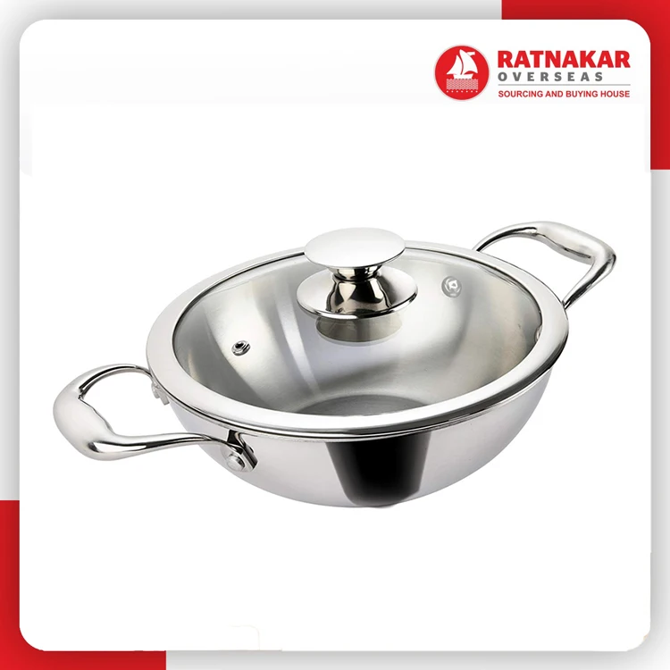 2022 Hot Selling Iron Kadhai Induction Bottom Non Stick Stainless Steel Cookware Sets Steel Lid Gift Box & Master Carton 1000pcs