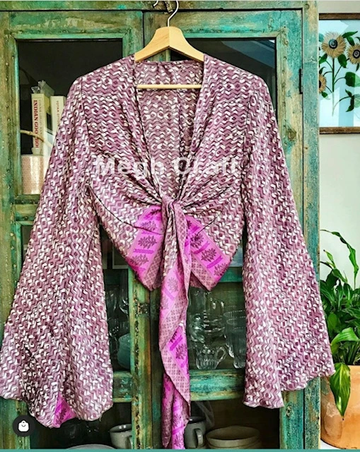 Buy Ladies Resort Wear Boho Fashion Bell Sleeve Top Gypsy Fashion Bell Sleeve Wrap Tie Top Silk Bell Sleeve Tie Top Wholesale