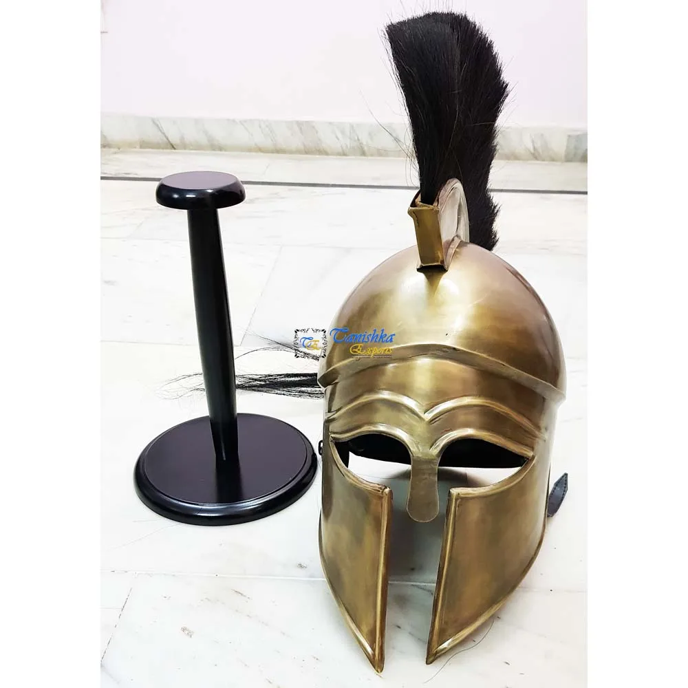 Medieval Greek Corinthian Armor Helmet With Black Plume Collectible Knight Historical Ancient Halloween Costume