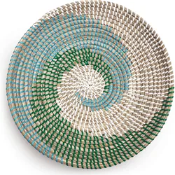 Best Selling Wave Blue Pattern Wicker Seagrass Wall Hanging Basket Decorative With Plastics String and Hook Made in Vietnam