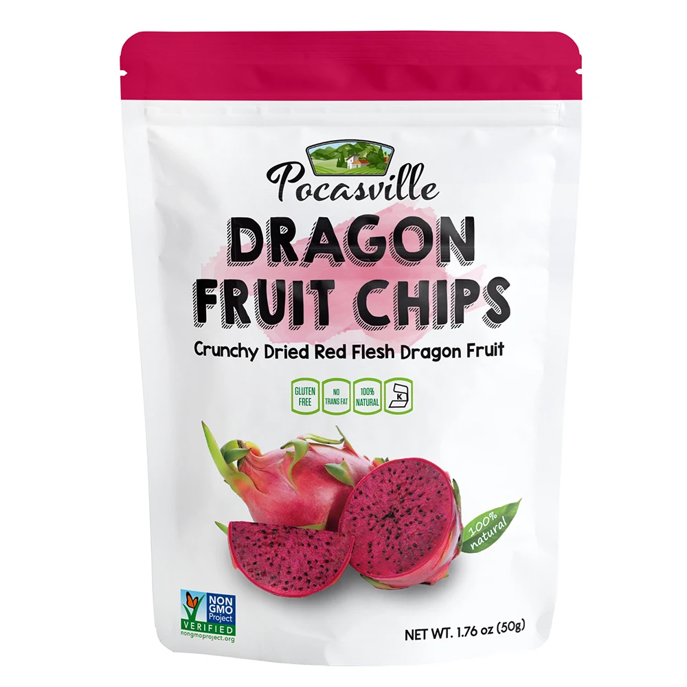 
Pocasville Natural Freshly Dried Dragon Fruit Chips 2 Bulk Bags / 5.5 Pounds & 12 Pouches / 4 Ounce 