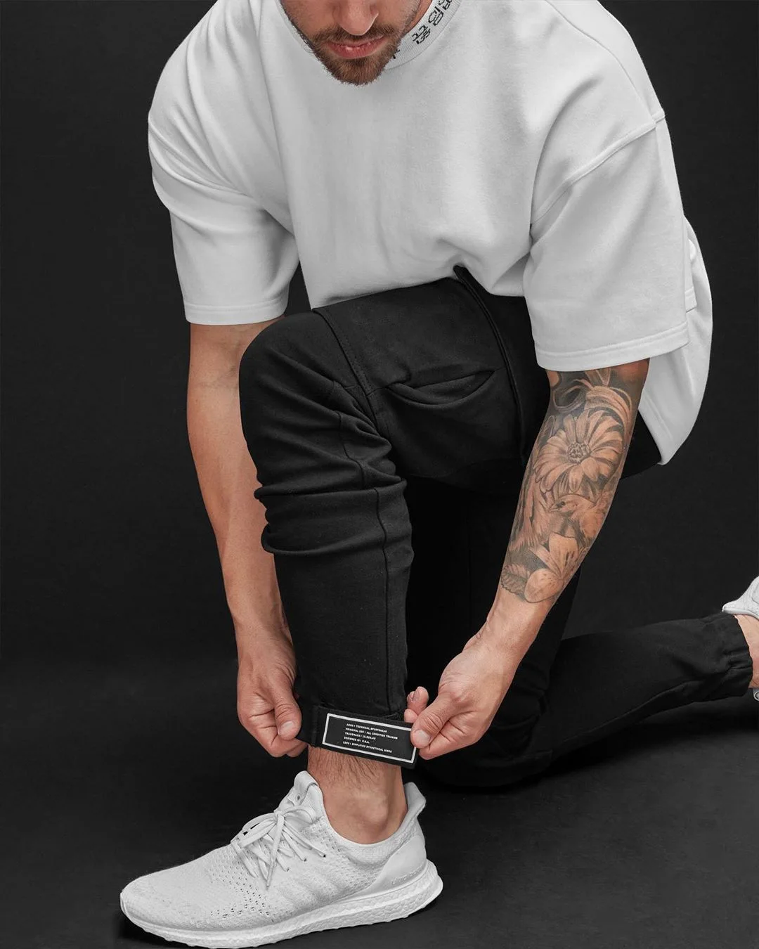 QYOURE MTS23 Custom Logo Jacquard Ribbing Heavy Weight Oversized Mens Ribbed Collar Rib Neck T Shirt