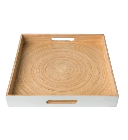 Wholesales nice design Grey color square spun bamboo fiber serving tray for kitchenware