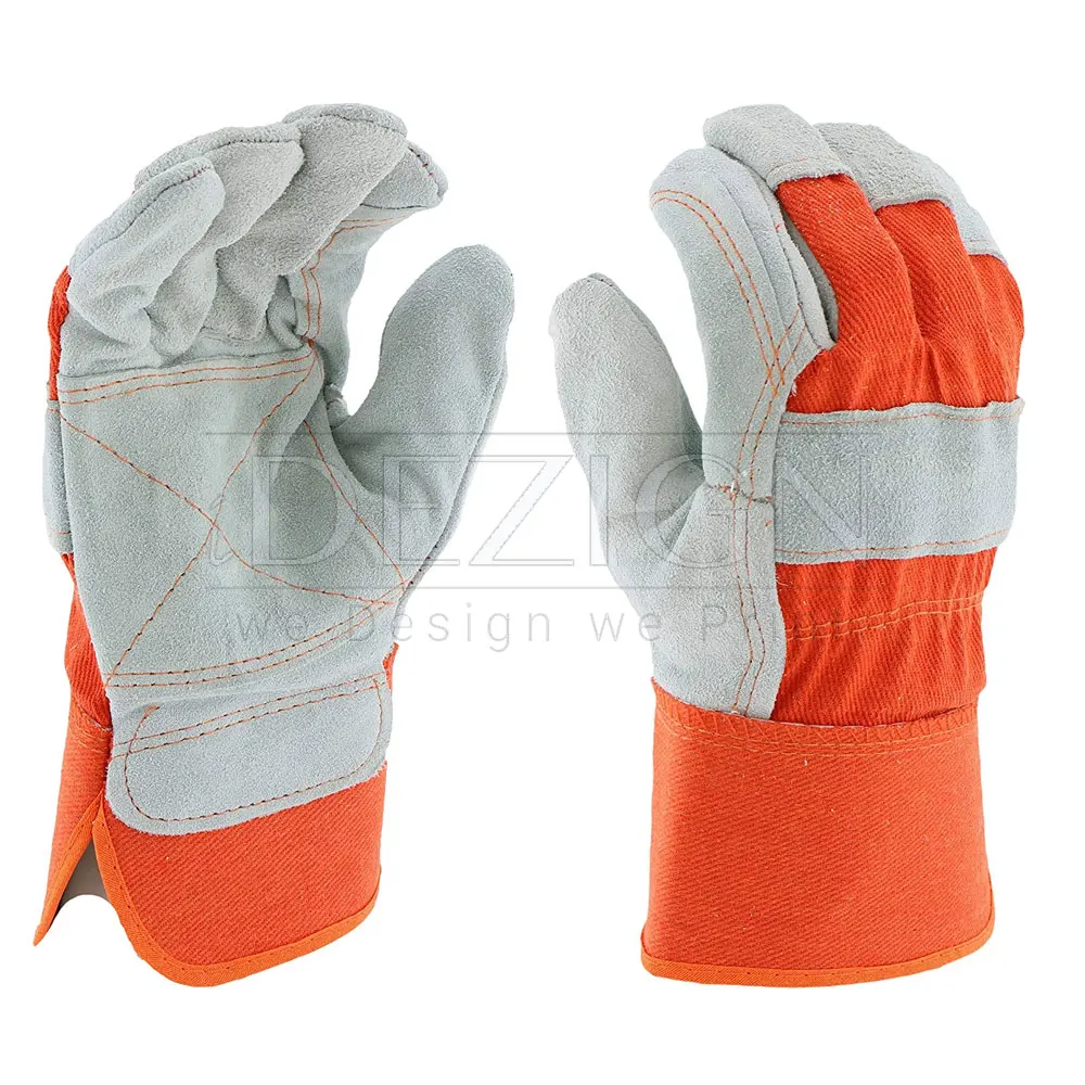  Защитное оборудование защитные рабочие перчатки двойная ладонь из свиной кожи с красными и синими полосками