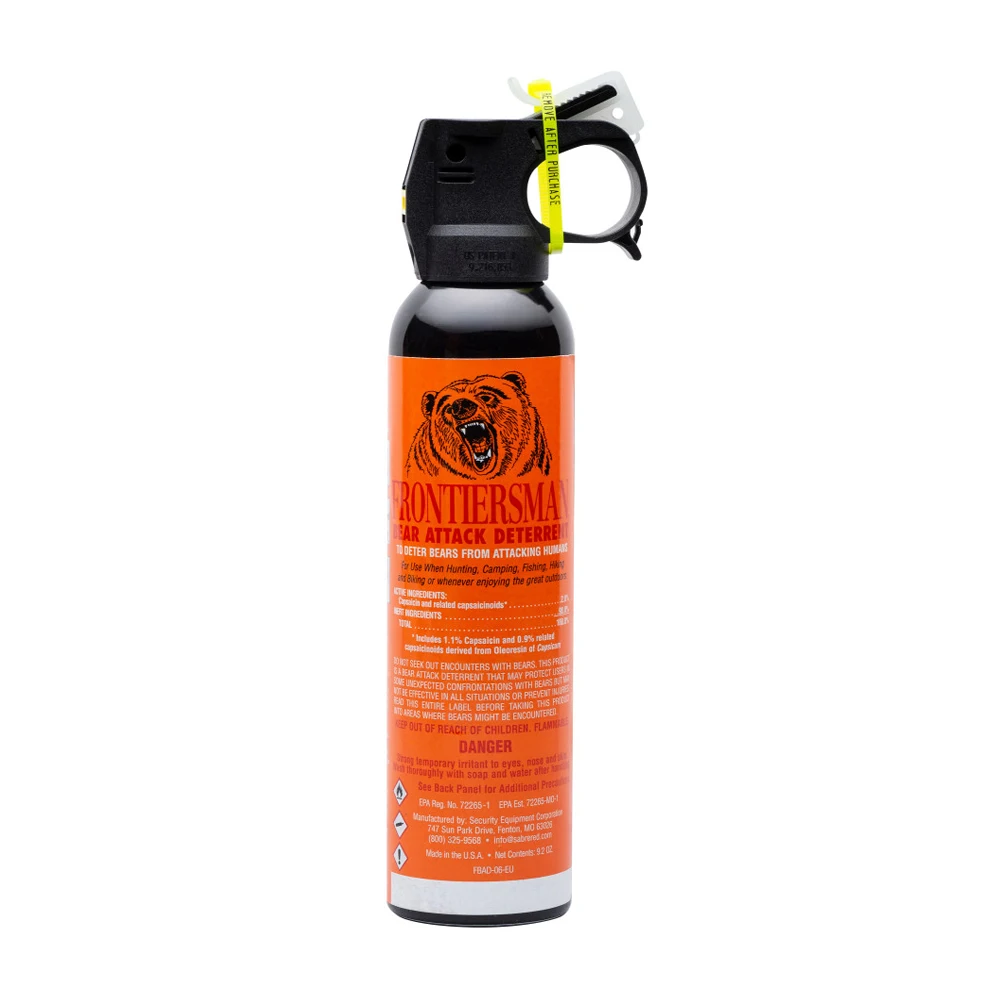 
Made In USA FRONTIERSMAN Bear Spray 9.2 oz (272mL), 18 Foot (5 m) Range, Contains Eight 1-Second Heavy Fog Bursts, Safer For You 