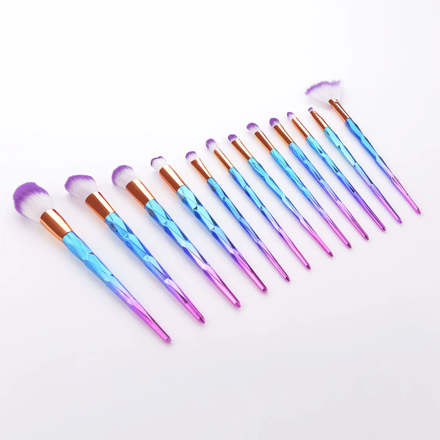 12 pcs colourful gradient diamond glitter cosmetic makeup brush set