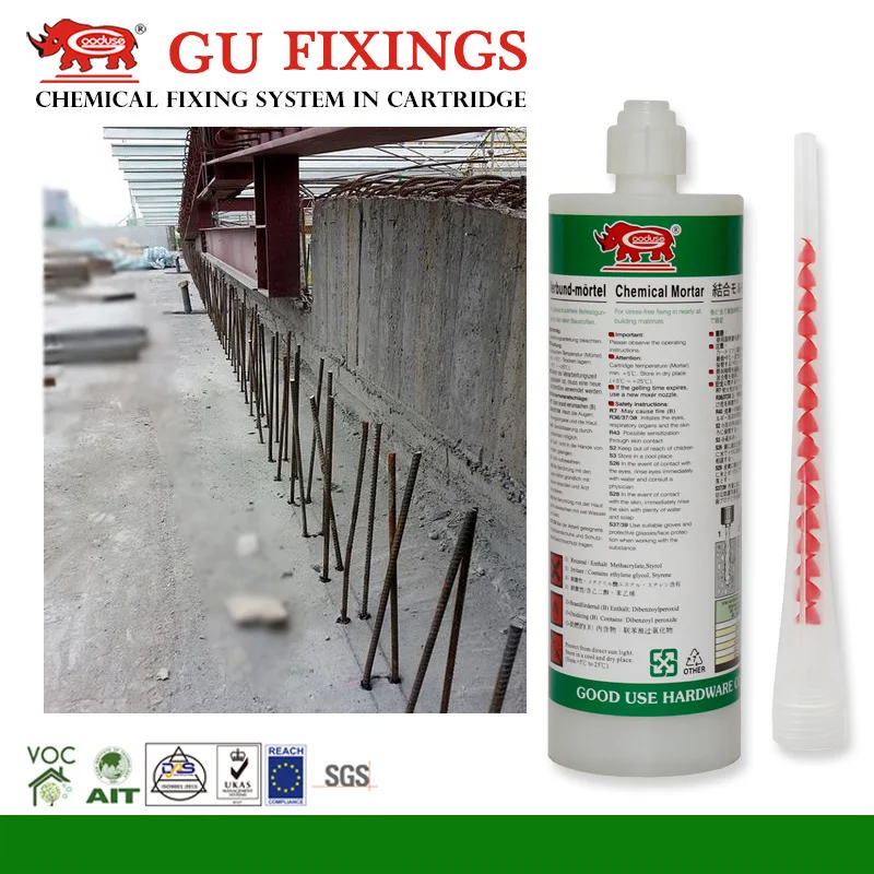 Injection polyester chemical mortar for anchoring dynamically loaded constructions