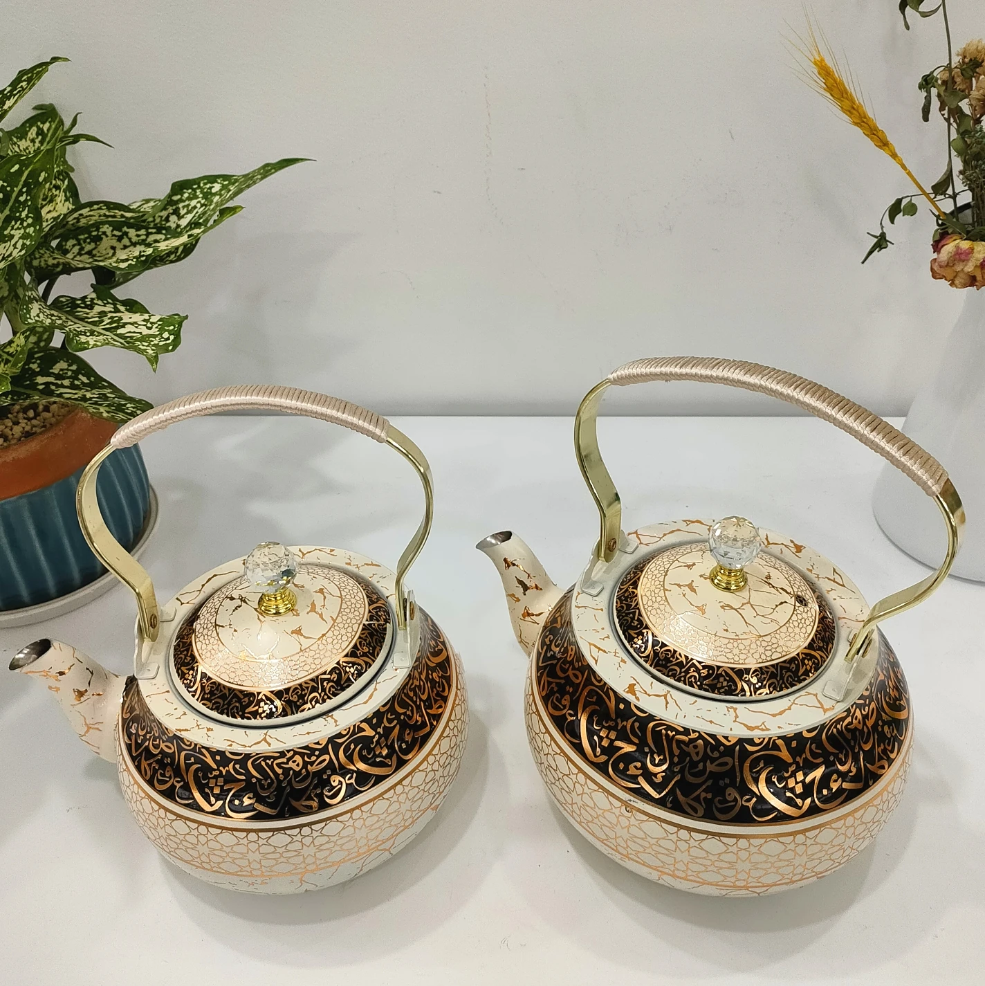 High quality Arabic Style Teapot 1.5L White and Gold Plated Stainless Steel Teapot