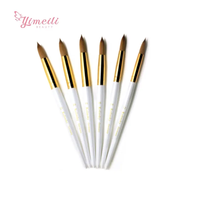 YML Пользовательский логотип 100% чистый колонский волос розовое золото круглая головка акриловая кисть для ногтей для акриловых ногтей
