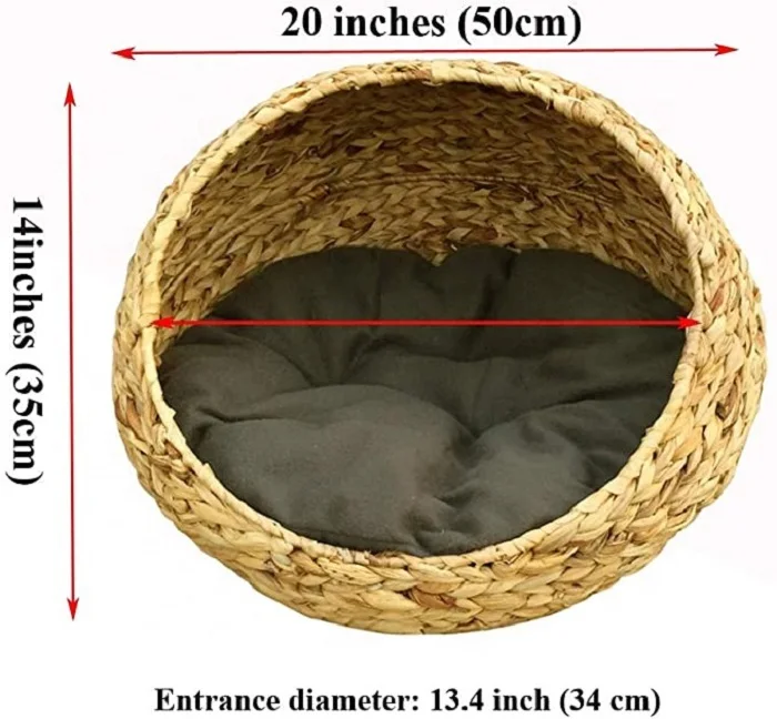 Handmade Wicker Non-toxic Indoor Cat House Small Dog Sleeping Bed Water Hyacinth Pet Basket Bed Made in Vietnam
