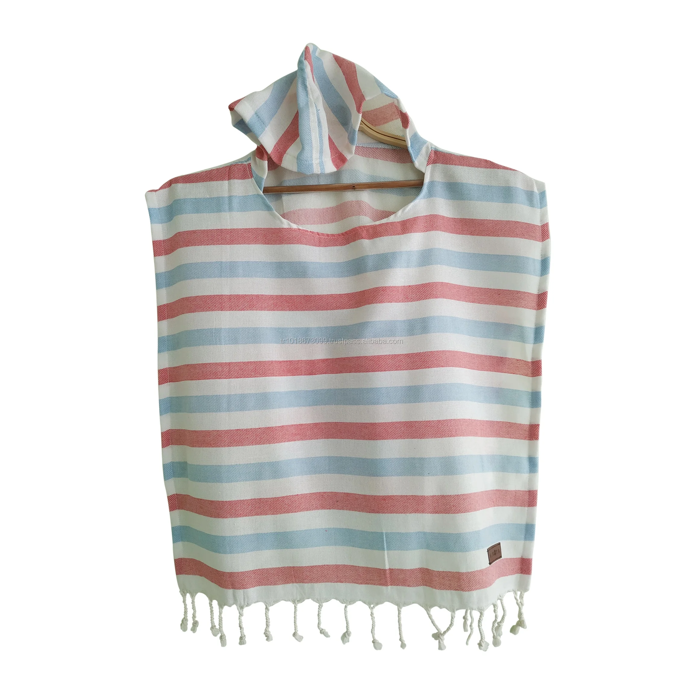 Турецкое полотенце с капюшоном Pestemal пляжное пончо для бассейна всех размеров розовое/коричневое детское из муслина