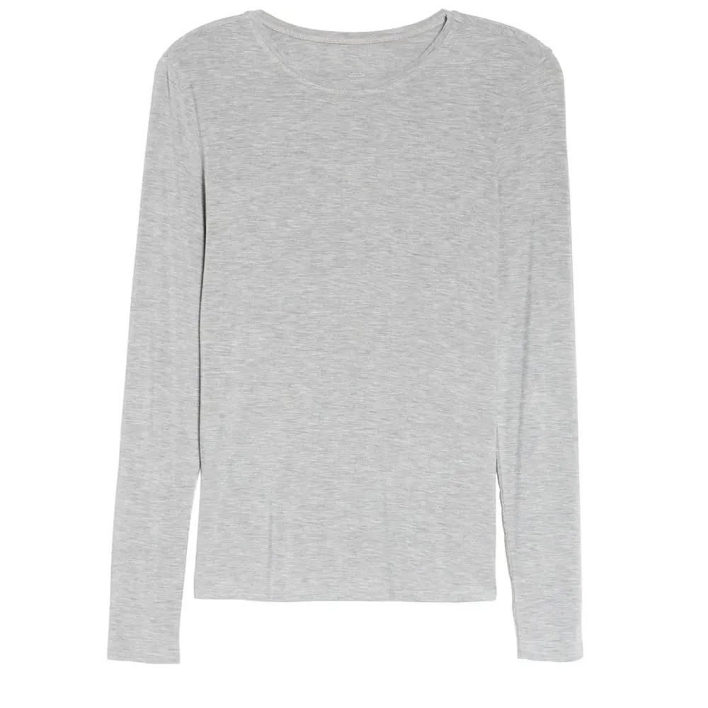 Grey Frost Heather T Shirt women T-Shirts Long Sleeve Custom Extended Long T-shirt Printing Plain Cotton Tee Shirt