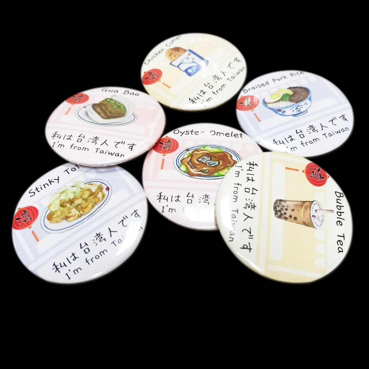 
75 mm plastic pin button badges with round shape 