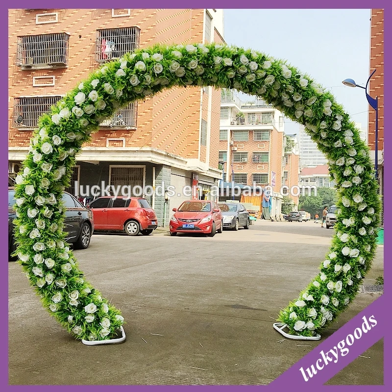 Factory sale round shape rose and hydrangea white wedding arch wholesale