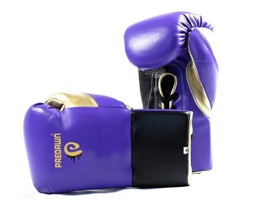 OEM ODM Custom Professional cowhide leather Laces  Kickboxing Bag work Sparring Training Muay Thai Style Punching Boxing Gloves